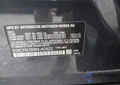 2022 BMW X6 xDrive40I z USA, uszkodzony, nr VIN 5UXCY6C00N9J42922